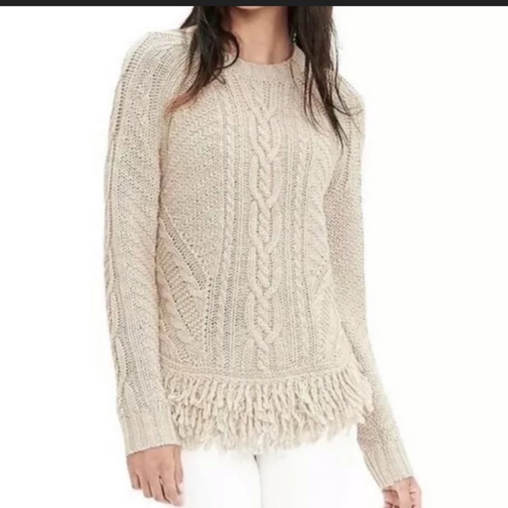 [Banana Republic] Cable Knit Fringe Hem Sweater